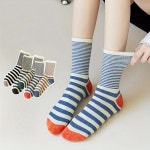 여성 색상 차단 스트라이프 가로 튜브 편안한 미드 줄무늬 캐주얼 양말 라운드 5 Pairs 싱글 사이즈 : 더디셈버리