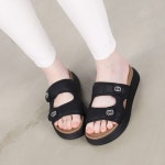 [G3516] 발편한 쿠션 키높이 스트랩 큐빅 통굽 슬리퍼 5CM : 새로이클라쓰