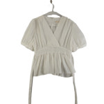 ANGE 여FREE V넥 랩 화이트 블라우스 G9128 : 공룡빈티지