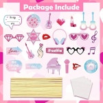 24개의 노래 사진 부스 소품 - 생일 파티 용품과 소녀들을 위한 테마 소품, 핑크 음악 가사 장식 : 블루스탬프