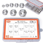 92 PCS 구색 너트 SAE 13 인서트 밝은 16 304 24 마감 포함 20 최적화된 스틸 키트 기계 나일론 케이스 18 스테인리스 크기 32 견고한... 