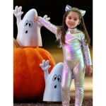 케프블롬 걸스 반짝이는 메탈릭 모크넥 유니타드 긴팔 지퍼 백 원피스 바디수트 코스튬 : 하늘공간 소리