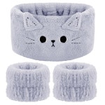 아토덴 캣 이어스 스파 손목밴드 세트 - 귀여운 동물 메이크업 헤드밴드 및 세안용 스킨케어 여성 소녀용 탄력 페이스 워시 헤어밴드 트렌디한... 