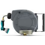 쿠파키 리트랙터블 가든 호스 릴 5/16인치 x 33피트, 3/4인치 황동 피팅이 있는 벽걸이 10 패턴 노즐, 자동 되감기 시스템, 길이 잠금 장치, 180... 