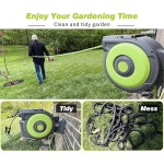 리듀투스 5/8인치 x 85피트 접이식 정원 호스 릴, 10개의 패턴 노즐이 있는 월 마운트 물 호스, 외부 급수를 위한 길이 잠금/180 회전 자동... 