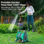 하미라 리트랙터블 가든 호스 릴 1/2인치 x 100피트, 10개의 패턴 노즐이 있는 벽/바닥 장착 워터 홀더, 세차, 급수를 위한 보호 가능한 야외... 