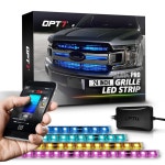 앱 제어 기능이 있는 OPT7 아우라 프로 4pc LED 그릴 조명, 24인치 RGB 스트립, 방수 전면 밸런스, 음악 동기화, 멀티 컬러 외부 조명 키트... 