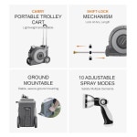 휴대용 트롤리 카트 접이식 호스 릴, 일체형 연결 가능한 정원 릴 및 밀폐형 보관, 자체 추진 패턴 노즐 10개, 5/8인치 66피트 포함 : 루네브켓
