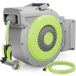 리듀투스 5/8인치 x 85피트 접이식 정원 호스 릴, 10개의 패턴 노즐이 있는 월 마운트 물 호스, 외부 급수를 위한 길이 잠금/180 회전 자동... 