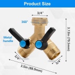 오퍼맥서 가든 호스 Y 밸브 스플리터, 금속 연장 손잡이가 있는 2방향 헤비 듀티 스플리터 및 개별 온/오프 밸브, 3/4인치 암 입구 남성 출구... 