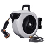 SUNPOW 리트랙터블 가든 호스 릴 1/2 인치 x 33피트 - 3/4 황동 피팅 및 10 패턴 노즐이 있는 벽걸이 자동 되감기 시스템, 모든 길이 잠금... 