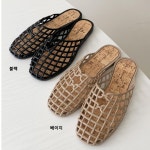 [G3521] 여성 발볼 넓은 둥근코 납딱이 바캉스 데일리 격자 젤리 뮬 슬리퍼 : 새로이클라쓰
