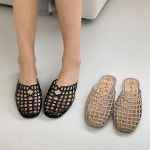 [G3521] 여성 발볼 넓은 둥근코 납딱이 바캉스 데일리 격자 젤리 뮬 슬리퍼 : 새로이클라쓰