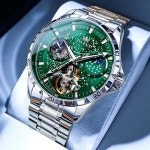 남성 럭셔리 스켈레톤 자동 시계 다이아몬드 셀프 와인딩 기계식 시계 선물 빛나는 방수 기능 : selecto04