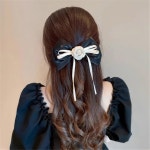 테오이츠프 블랙 스프링 헤어 클립 여성 헤어핀 동백꽃 리본, 워드 탑 헤드웨어 1 Count (Pack of 1) : J.브로