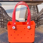 배색 실리콘 목욕바구니 수영장가방 실리콘백 미니 핑크 워터파크 다용도 옐로우 글자가 작은 : tory mall7