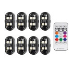 진세야뉴 8PCS 무선 LED 조명, 고휘도 무선 LED 스트로브 조명 8가지 색상으로 자동차 실내 트럭 오토바이 드론 항공기 자전거용 충돌 방지... 
