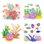 밑 4PCS 변기 시트 스티커 자체 부착 컬러풀 라이프 뚜껑 데칼 DIY 탈착식 물고기 산호 해초 WC 화장실 전원 스위치 홈용 : 한입직구