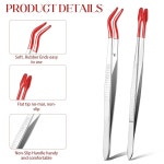 2pcs 고무 팁 핀셋 PVC 코팅 구부러지고 곧은 평평한 스테인리스 스틸 공예용 세트 스탬프 산업용 도구 보석 취미 소프트 : 세렌디아스