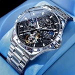 OLEVS 남성 럭셔리 스켈레톤 자동 시계 다이아몬드 셀프 와인딩 기계식 선물 빛나는 : 올셀링스몰