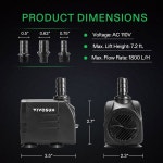 비보선 480GPH 잠수 펌프 1800L/H, 25W , 7 2피트 높이의 초조용한 물 펌프, 5피트 전원 코드의 분수 어항용 노즐 3개, 수족관, 조각상... 