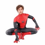 할로윈을 위한 누블렉시아 슈퍼히어로 코스튬 3D 프린팅 레드 바디수트와 마스크 할로윈 코스프레 점프수트 의상 -XS : 뽀까리샵