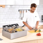 깊은 튀김기 바스켓 , 3400w 9 1Qt 오일 탱크/4Qt x 2, 가정 및... 스틸 조리대 전기 튀김기, 온도 조절 이중 과열 방지 기능 6L : IvorySouth