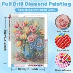 성인용 세이오메즈 플라워 다이아몬드 페인팅 키트, 아트 버킷 DIY 풀 라운드 드릴 보석 및 수제 장식 14x16인치 : 와이엠인콘