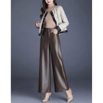 하오메이 여성 하이웨이스트 와이드 레그 PU 인조 가죽 크롭 팬츠 컬롯츠 Black02 X-Small : LOGELIX