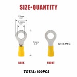 Hilitchi 100Pcs 12-10AWG 절연 단자 링 전기 와이어 크림프 커넥터(노란색 - M8)(노란색 M8) Yellow - M8 : 북두칠성 무역 M6