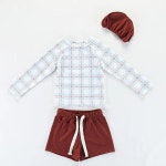 남아 래쉬가드 수영복, 긴 소매, 태양 격자 무늬 프린트,자외선 차단 수영복,  비치웨어 태양색 75-85cm (H0350) : 주식회사 미로