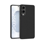 삼성 S25 Edge 전화 케이스의 경우 고급 가죽 Tpu 소프트 베젤 정밀 구멍 탄소 섬유 질감 충격 방지 가죽 커버 : 동신잡화점