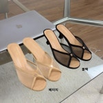 [G3589] 여성 시스루 메쉬 망사 미들힐 뮬 슬리퍼 : 새로이클라쓰