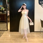 여성 비치웨어 메시 스플라이싱 레이스 서스 드레스 홀리데이 슬림 롱 퍼피 의 실제 샷 : 아델스패션