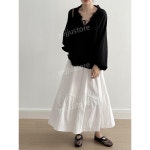 프렌치 레이스 패치 워크 스커트 H8155 하얀색 한 사이즈 : 예쥬마켓