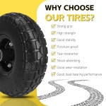 SIMEIQI 10인치 4.10/3.50-4 플랫 프리 솔리드 폴리우레탄 타이어 및 휠, 5/8인치 액슬 보어홀, 2.1인치 오프셋 허브, 휠바로우, 핸드 트럭... 