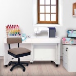 화살표 바느질 H8140 조절 가능한 높이 유압 및 언더시트 수납과 견고한 패브릭, 프린세스 헤이즐 탄 패브릭이 있는 공예 의자 Modern Gray... 