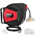 히미미 리트랙터블 익스텐션 코드 릴, 차고 작업장용 50FT 14AWG/3C 전원 벽/천장 장착 3-라이트 트리플 콘센트, UL 리스팅, 13A 서킷... 