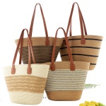 올매치 심플하고 세련된 밀짚백 대용량 원숄더 스트라이프 페이퍼 로프 짠 비치백 가방 여름 여행 데이트룩 휴가 패션 여자 라탄 : FEELINGMALL