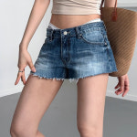 컷팅 로우라이즈 숏 청반바지 미니 비치 데님 팬츠 : 썬띤