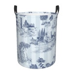 사용자 정의 Toile De Jouy 스트라이프 소프트 블루 세탁 바구니 대형 옷 보관 빈티지 파리 장난감 빈 주최자 소년 소녀 : 마켓알