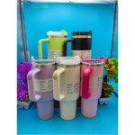 2025년형 새로운 휴대용 흐르는 단열 40 빨대가 스테 손잡이와 여행용 있는 컵홀더 bla 1L : 현우39