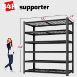 리지우 홈 6단 금속 선반 유닛, 조절 가능한 수납 선반, 창고, 지하실, 주방, 식료품 저장실, 거실, 블랙(6T 84 55 24)을 위한 84인치 H x... 