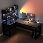 모서리 ㄱ자책상 코너 책장 기억자 기역자 데스크 ㄱ자 게이밍책상 컴퓨터 테이블 L자 120x80cm 월넛 + 50cm 선반 : 글로리샵55