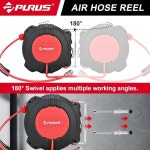 PURUS 접이식 에어 호스 x 릴 3/8인치 벽/천장 공기 압력 릴, 되감기... 차고용 호스 커플러 바 10 압축기 맥스 호스 퀵 32피트, 작업장... 