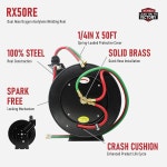 RX WELD 토치 호스 B 릴 되감기식, 1/4인치 x 피팅 포함 9/16 -18 아세틸렌 옥시 호스 50피트, 자동 : 더안다10