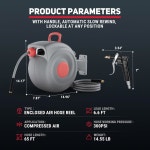 에어 블로우 건이 장착된 릴, 있는 에어 차고용 릴, 호스... 접이식 벽걸이 잠금 컴프레서 호스 에어 65피트의 65.6 ft with handle : 더안다10