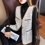 여자베스트 정장 캐주얼 롱 조끼 24 가을 겨울 품 여성 민소매 재킷 V넥 고급 소형 향 : 플렉스명품몰