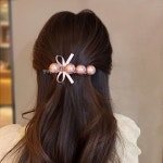 인디핑크 왕진주머리핀 반묶음 리본자동핀 러블리헤어핀 : 키라미