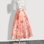 여성 플레어 미디 스커트 창륜 우아한 레트로 지성 스타일 여름 가벼운 유럽풍 원사 꽃무늬 프린트 하이웨이스트 A라인 다채로운 디자인... 